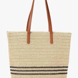 Stylish Tan and Black Striped Tote Bag